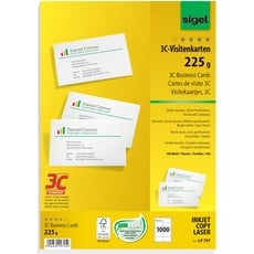 SIGEL LP797 bedruckbare Visitenkarten 3C, 1000 Stück (100 Blatt), hochweiß, glatter Schnitt rundum, 225 g, 85x55 mm