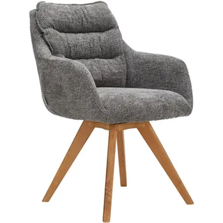 Linea Natura Armlehnstuhl , Anthrazit, Eichefarben , Holz, Textil , Eiche , vollmassiv , konisch, eckig , 59x86x69.5 cm , Stoffauswahl, Typenauswahl, Gestellauswahl, Sitzfläche 180° drehbar, automatische Rückholfunktion , Esszimmer, Stühle, Polsterstühle