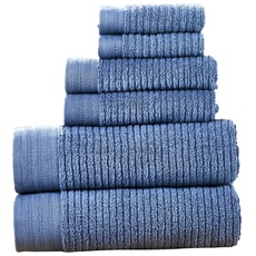 Modern Threads Soft Rib Quick Dry 6-teiliges Set, 2 Badetücher, 2 Handtücher, 2 Waschlappen, Denim