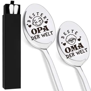 2er Edelstahl Kaffeelöffel Ostergeschenke Erwachsene, Lang Löffel Geschenke für Oma und Opa, Personalisiert Löffel mit Gravur Beste Oma und Opa der Welt, Geburtstag Weihnachten Geschenk für Oma Opa