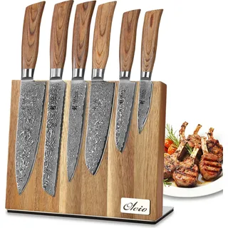 Wakoli Edib Pro 6er Damastmesser-Set I Holzbox I 8-20cm Klinge I mit Messerblock