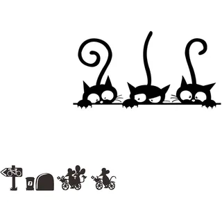 Droomhuis Interessant Schwarz Wandtattoo, Cartoon Katze und Maus Loch Kinderzimmer Wandtattoo Babyzimmer Küche Wohnzimmer Schlafzimmer Taillenlinie Sockelleiste Auto Fenster Bild Deko