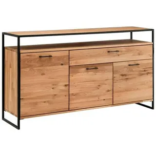 Linea Natura Sideboard , Eichefarben , Metall , Asteiche,Wildeiche , massiv, Hartholz , 2 Fächer , 1 Schubladen , 135x92x44 cm , Made in Europe , Typenauswahl, Beimöbel erhältlich, stehend, in verschiedenen Größen erhältlich, Beleuchtung , Holzmöbel, Kommoden Holz, Sideboards Holz