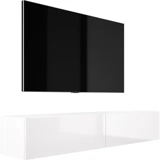 RTV DMG Hängendes TV-Schrank B: 170 cm, H: 34 cm, T: 32 cm. TV Lowboard, TV Board, TV Sideboard Hängend, Lowboard Fernsehschrank - Weiß