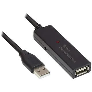 Good Connections AKTIVES USB 2.0 Verlängerungskabel - 20 m - Stecker A an Buchse A - KUPFERLEITER/CU - Poweranschluss für stromhungrige Geräte - Repeater-Kabel mit Signalverstärkung - SCHWARZ