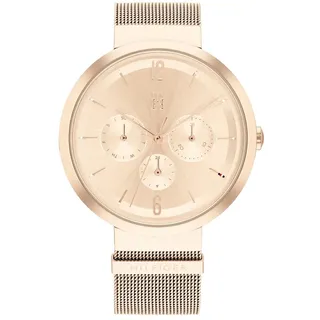 Tommy Hilfiger Multi Zifferblatt Quarz Uhr für Damen mit Rotgoldfarbenes Edelstahl-Mesh-Gliederarmband - 1782538