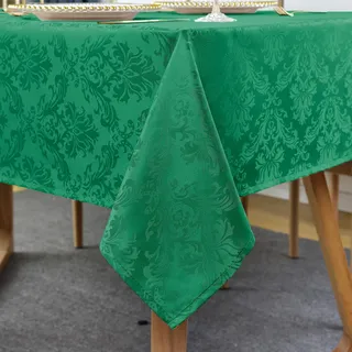 SASTYBALE Rechteckige Jacquard-Tischdecke, Damast-Tischdecke, wasserfest, knitterfrei, weiches Polyester, längliche Tischdecke für Küche, Abendessen, Partys, Dunkelgrün, 152,4 x 260 cm