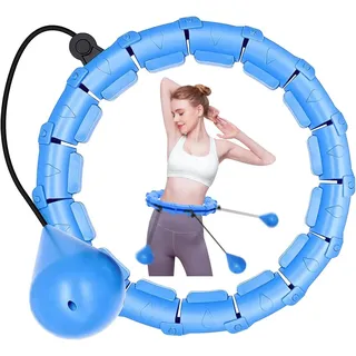 Smart Hula Hoop Reifen Erwachsene,Hullahub Zum Abnehmen Mit Auto-Spinning-Reifen Abnehmbare Knoten Einstellbares Gewicht Spinning-Ball Hoola Hoop mit Gewicht Fitness-Blau