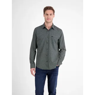 Langarmhemd LERROS "Langarmhemd mit grafischem Muster", Herren, Gr. M, Normal- und Kurzgrößen, classic navy, 100% Baumwolle, Hemden Langarmhemd