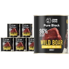 JOHN DOG Pure Black - 96% Fleisch - Premium Nassfutter für Hunde - Hypoallergenes Hundefutter - Glutenfrei Nassfutter - 100% Natürliche Zutaten - 6 x 800g - (WILDES Schwein)