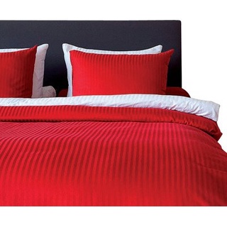 Heckett Lane Bettwäsche 100% Baumwolle Mako-Satin Uni Stripe 260x220 (60x70) Aurora Red