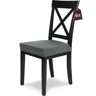 SCHEFFLER-Home Stretch Stuhlbezug Luna Anthrazit/Stuhlüberzug 6er Set elastische Flanell Stuhlbezüge/Elegante Stuhlhussen Grau Stretch Samt mit Gummiband