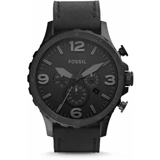 Fossil Chronograph »NATE« Quarzuhr, Armbanduhr, Herrenuhr, Stoppfunktion, Lederarmband, Datum, schwarz