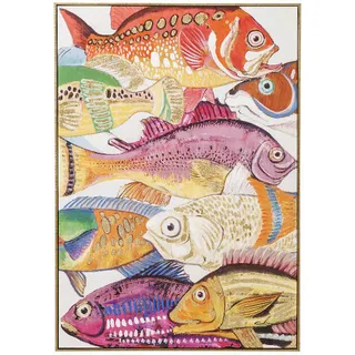 Kare Bild Touched Fish Meeting One Bunt, Leinwandbild, Wanddekoration, Baumwollleinwand, Massivholz Rahmen, handgemalte Details, Wohnzimmer, Schlafzimmer, Flur, 100x75x3,5cm