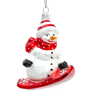 SIKORA Schneemann mit Snowboard besondere Weihnachtskugel Glas Christbaumschmuck Deko Figur Weihnachten Anhänger Ornament - Meisterstücke - BS714, Variante:auf dem Snowboard