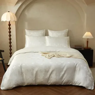 yasmeng Satin Schmetterling Polyester Weiß/Creme 135 x 200 cm + 80 x 80 cm