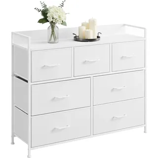 Relaxdays Kommode, 7 Stoffschubladen, Metall, MDF, HxBxT: 98 x 28,5 cm, Wohnzimmer, Flur, Beistellkommode, weiß