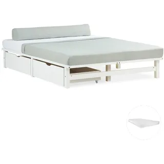 Homestyle4u Holzbett 140 x 200 cm Weiß
