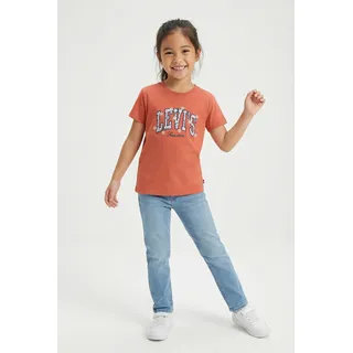 Levi's T-Shirt LEVI'S KIDS "LVG LEVIS CHAMBRAY APPLIQUE TO", Mädchen, Gr. 10 (140), orange (hot coral), Jersey, Obermaterial: 60% Baumwolle, 40% Polyester, bestickt, normal hüftbedeckend, Rundhals, Shirts T-Shirt, for Girls, mit Logo-Stickerei