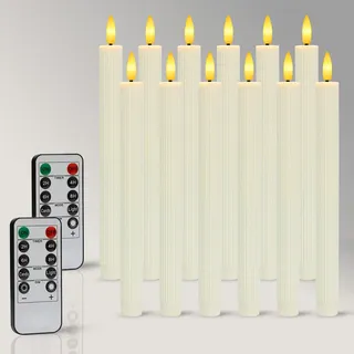 Dixmas 12 Stück LED Stabkerzen mit Fernbedienung Flammenlose Tafelkerzen mit Timerfunktion, LED Kerzen Perfect für Weihnachten, Streifenmuster, Warmweiß