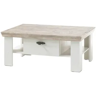 furn.design Couchtisch weiß Pinie Landhaus Beistelltisch mit 2 x Schubkasten Rovola - weiß