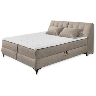 ATLANTIS 6 Boxbett 160x200 in Sand - Bequemes Doppelbett mit Bettkästen und Kaltschaum Topper - 165 x 102 x 240 cm (B/H/T)