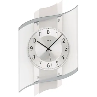 AMS 5516 Wanduhr Funk Funkwanduhr analog silbern mit Glas modern - Silber