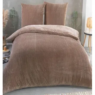 Reversibles Winter-Bettwäsche aus Plüsch, erhältlich in den Größen 135 x 200 cm oder 155 x 220 cm, mit Kissenbezug 80 x 80 cm. Kaschmir-ähnliche Fleece-Deckenbezug - Taupe