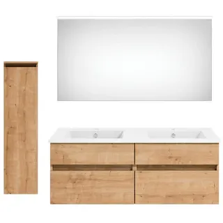 Puris Badezimmer , Eichefarben , Holzwerkstoff , 2 Schubladen , 150 cm , Goldenes M, Made in Germany , hängend , Badezimmer, Badmöbelsets & Badmöbelserien, Badmöbel-Sets