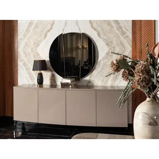 Modern Anrichte Sideboard mit Spiegel Gruppe Kommode Holz Beige Esszimmer - Beige