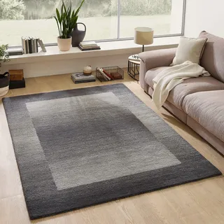 THEKO Wollteppich THEKO "Gabbeh Super, Handweb, auch als Läufer erhältlich reine Wolle" Gr. 7, grau (dunkelgrau), B:240cm H:9mm L:340cm, Wolle, Teppiche, Schlafzimmer, Wohnzimmer, Esszimmer, auch als Läufer und Bettumrandung