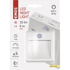 EMOS dimmbare LED Nachtlicht Steckdose mit Bewegungsmelder und Dämmerungssensor und Timer, Design Orientierungslicht für Kinderzimmer, Treppenaufgang, Schlafzimmer, Küche, Flur