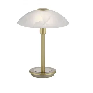 Licht-Erlebnisse LED Tischleuchte Alabasterglas Metall in Messing Schlafzimmer Wohnzimmer 28 cm 3 W 3000 K Touch Dimmer Klassische Nachttischlampe blendarm NARTOS