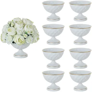 Sziqiqi Vase Weiß Kleine für Hochzeit: 15.5 cm Hoch Metall Urne Vasen Set of 10 - Blumentopf Weiss für Tischdeko - Vintage Blumenvase für Party Taufe Valentinstag