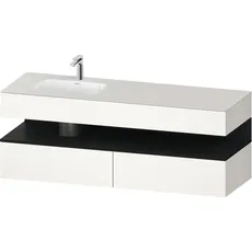 Duravit Qatego Einbauwaschtisch mit Konsolenwaschtischunterbau, 1600x550x600mm, Nische Eiche Schwarz, Becken links, QA4795016, Farbe: Weiß Supermatt/mit Nischenbeleuchtung