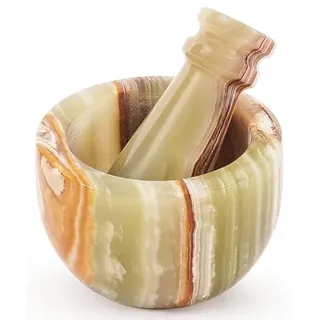 Mörser-und-Stößel-Set aus Marmor (7,6 cm) – Handgefertigte Knoblauchpresse & Kräutermühle; kleiner Steinmörser für die Küche, Gewürzmühle, Mahlschale aus natürlichem Marmor (Green)