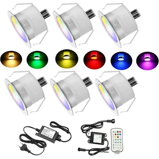 6er RGBWW (4 in 1) 0.6W LED Bodeneinbaustrahler Aussen Ø31mm Bodenstrahler LED DC12V Terassenbeleuchtungen Aussen IP67 Wasserdicht Terrassenbeleuchtung Außen Terrasse Garten Led Spot 12V