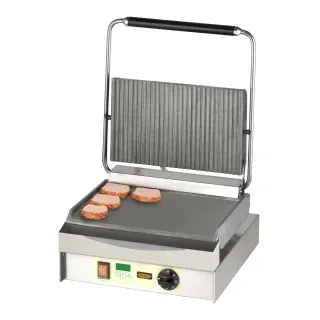 Neumärker Manufaktur Kontaktgrill Chopper-Grill, Zuverlässiger Grill mit Digitaltimer und Graugussplatten, oben geriffelt + unten glatt
