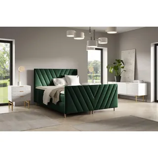 Boxspringbett Schlafzimmerbett CARLITO 160x200cm in Stoff Fresh Flaschengrün - Grün