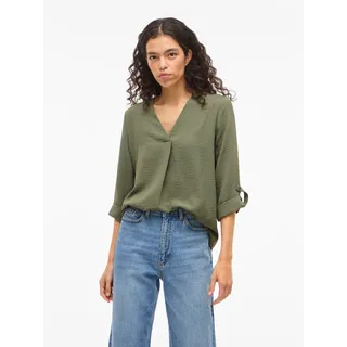 Blusenshirt VILA "VIJOSA 3/4 V-NECK TOP - NOOS", Damen, Gr. 40, olivine, Jersey, Obermaterial: 100% Polyester, unifarben, regular fit normal, V-Ausschnitt, Shirts Blusenshirt