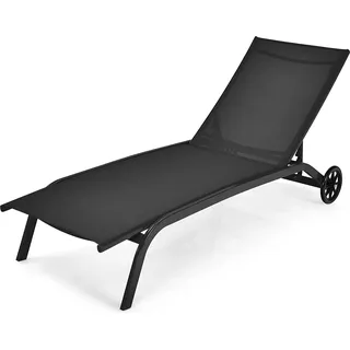 Sonnenliege Mobile Gartenliege mit Rollen, Liegestuhl Liege mit Verstellbarer Rückenlehne, Relaxliege Strandliege bis 150 kg belastbar, Outdoor-Liege für Garten Balkon Terrasse (schwarz) - Schwarz