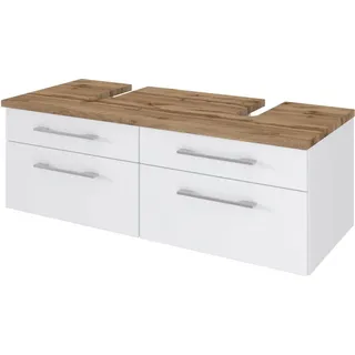 Doppel Waschtischunterschrank 120 cm, mit Siphonausschnitten TAREE-03 in matt weiß - Weiß