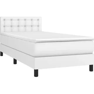 vidaXL Boxspringbett mit Matratze Weiß 100x200 cm Kunstleder - Weiß