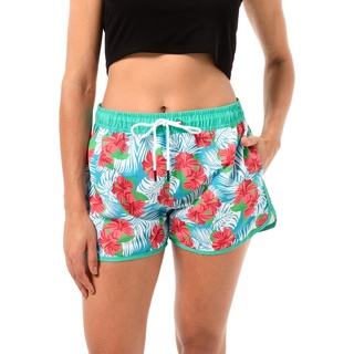 riemot Damen Badeshorts Kurze Sommer Schwimmshorts Schnelltrocknungs Boardshorts Shorts Strandshorts mit Gürtel und Taschen, Tropical Druck Boardhose, M