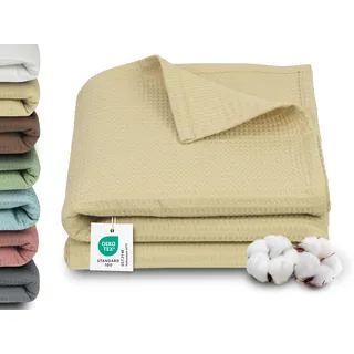 ZOLLNER Kuscheldecke in 150x200 cm - 100% Baumwolle - Zeitloses Waffelmuster - knitterarme und atmungsaktive Couchdecke in beige - waschbar bis 60°C – Hotelwäschequalität - Oeko Tex® Zertifiziert