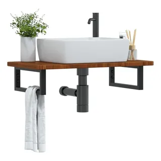 vidaXL Waschtischplatte mit Halterung Stahl und Massivholz Eiche