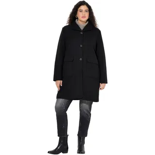 Ulla Popken Damen große Größen Übergrößen Plus Size Wolloptik-Mantel, Spatenkragen, große Taschen schwarz 54+ 843058100-54+