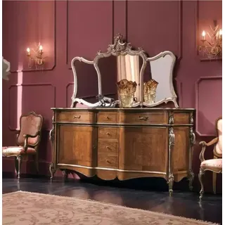 Sideboard mit Spiegel Wohnzimmer Anrichte Möbel Design Schrank Braun Neu - Braun