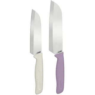 Zyliss Klassisches Santokumesser Set (2er), Scharfes Küchenmesser Set, Rostfreier Edelstahl, Ergonomischer Softgriff, Inklusive Klingenschutz, Fingerschutz, Messerset, Spülmaschinenfest