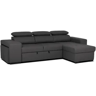 BUDWING John Hogar Schlafsofa, 3-Sitzer oder 4-Sitzer, Chaiselongue, rechte oder Linke Ecke, verstellbare Kopfstütze, 2 Polster, Schwarz, Wohnzimmer, Heimdekoration, Kunstleder, Kunstleder, Schwarz
